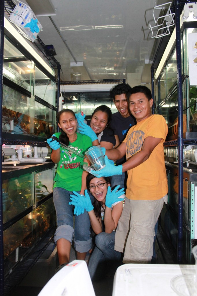 The five keepers for the rescue project at Summit Zoo (left to right): Nancy Fairchild, Rousmary Betancourt, Angie Estrada, Jorge Guerrel, Lanky Cheucarama.