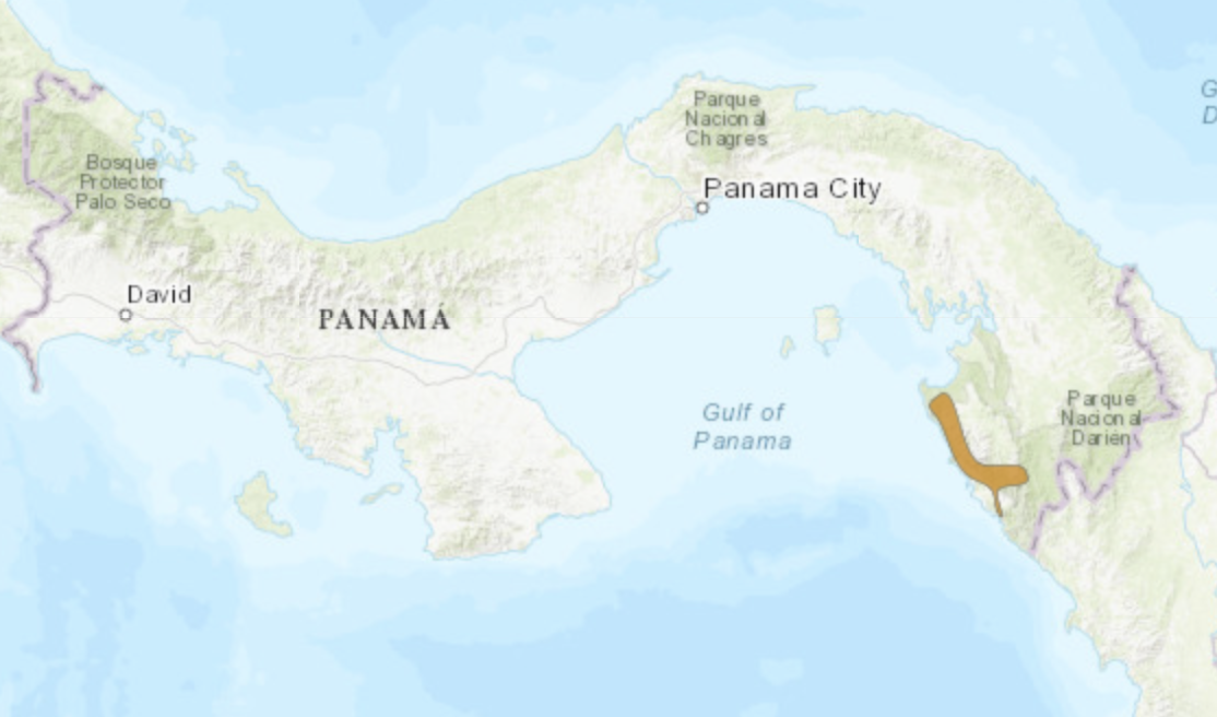 Map of Atelopus certus distribution Panama